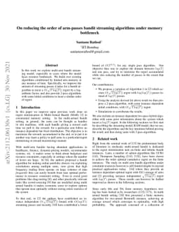 On reducing the order of arm-passes bandit streaming algorithms under
  memory bottleneck