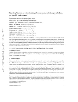 Learning Nigerian accent embeddings from speech: preliminary results
  based on SautiDB-Naija corpus