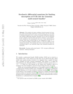 Stochastic differential equations for limiting description of UCB rule
  for Gaussian multi-armed bandits