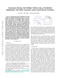 Autonomous Racing with Multiple Vehicles using a Parallelized
  Optimization with Safety Guarantee using Control Barrier Functions