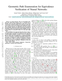 Geometric Path Enumeration for Equivalence Verification of Neural
  Networks