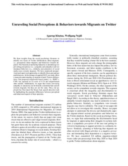 Unraveling Social Perceptions & Behaviors towards Migrants on Twitter