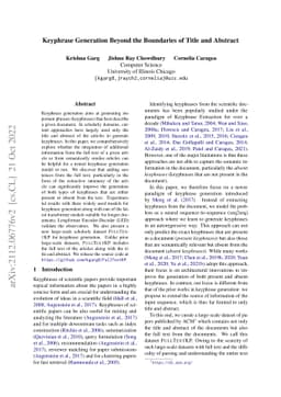 Keyphrase Generation Beyond the Boundaries of Title and Abstract