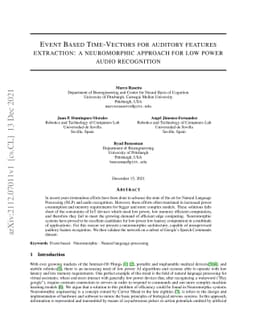Event Based Time-Vectors for auditory features extraction: a
  neuromorphic approach for low power audio recognition