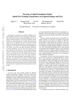 Towards a Unified Foundation Model: Jointly Pre-Training Transformers on
  Unpaired Images and Text