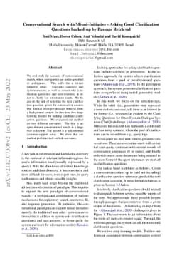 Conversational Search with Mixed-Initiative -- Asking Good Clarification
  Questions backed-up by Passage Retrieval