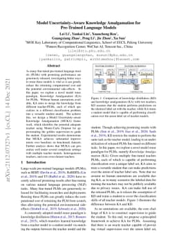 Model Uncertainty-Aware Knowledge Amalgamation for Pre-Trained Language
  Models