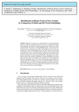 Identification of Biased Terms in News Articles by Comparison of
  Outlet-specific Word Embeddings