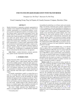 End-to-end speaker diarization with transformer