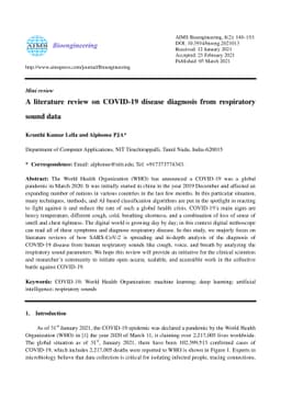 A literature review on COVID-19 disease diagnosis from respiratory sound
  data