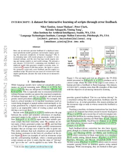Interscript: A dataset for interactive learning of scripts through error
  feedback