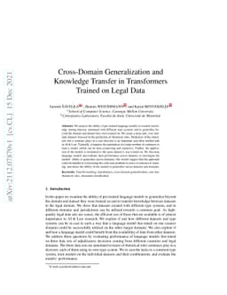 Cross-Domain Generalization and Knowledge Transfer in Transformers
  Trained on Legal Data