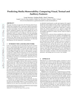 Predicting Media Memorability: Comparing Visual, Textual and Auditory
  Features