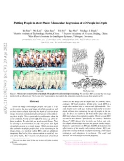 Putting People in their Place: Monocular Regression of 3D People in
  Depth