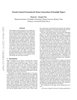 Neural Content Extraction for Poster Generation of Scientific Papers
