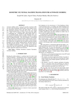 Isometric MT: Neural Machine Translation for Automatic Dubbing