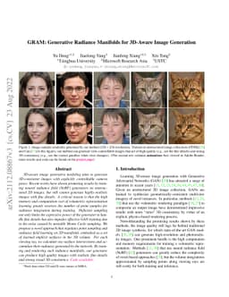 GRAM: Generative Radiance Manifolds for 3D-Aware Image Generation