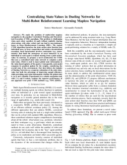 Centralizing State-Values in Dueling Networks for Multi-Robot
  Reinforcement Learning Mapless Navigation