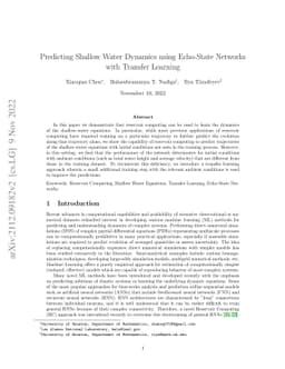 Predicting Shallow Water Dynamics using Echo-State Networks with
  Transfer Learning