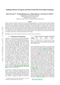Challenge Dataset of Cognates and False Friend Pairs from Indian
  Languages