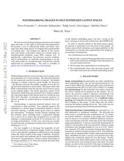 Watermarking Images in Self-Supervised Latent Spaces