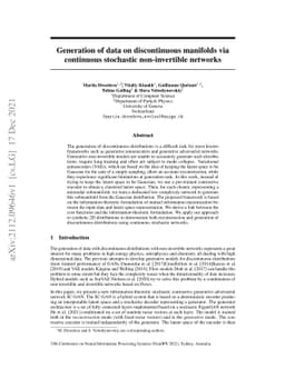 Generation of data on discontinuous manifolds via continuous stochastic
  non-invertible networks