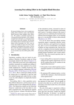 Assessing Post-editing Effort in the English-Hindi Direction