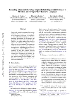 Cascading Adaptors to Leverage English Data to Improve Performance of
  Question Answering for Low-Resource Languages
