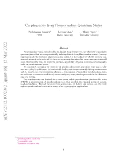 Cryptography from Pseudorandom Quantum States