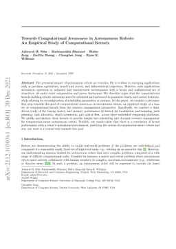 Towards Computational Awareness in Autonomous Robots: An Empirical Study
  of Computational Kernels