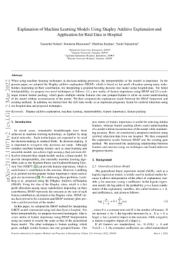 Explanation of Machine Learning Models Using Shapley Additive
  Explanation and Application for Real Data in Hospital