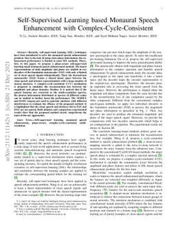 Self-Supervised Learning based Monaural Speech Enhancement with
  Complex-Cycle-Consistent