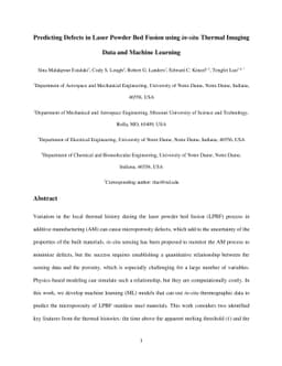 Predicting Defects in Laser Powder Bed Fusion using in-situ Thermal
  Imaging Data and Machine Learning