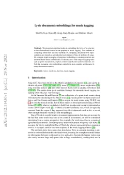 Lyric document embeddings for music tagging