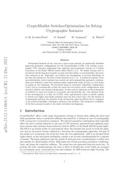 CryptoMiniSat Switches-Optimization for Solving Cryptographic Instances