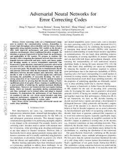 Adversarial Neural Networks for Error Correcting Codes