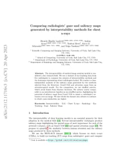 Comparing radiologists' gaze and saliency maps generated by
  interpretability methods for chest x-rays