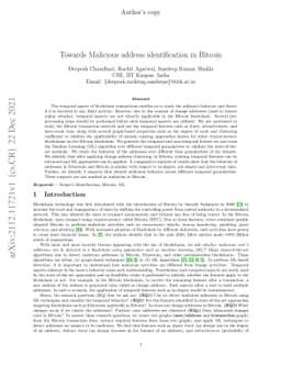Towards Malicious address identification in Bitcoin