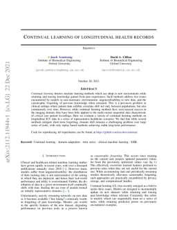Continual learning of longitudinal health records