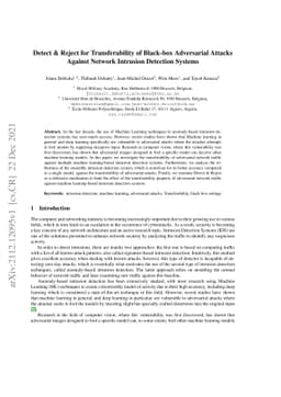 Detect & Reject for Transferability of Black-box Adversarial Attacks
  Against Network Intrusion Detection Systems