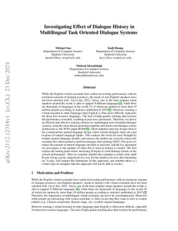 Investigating Effect of Dialogue History in Multilingual Task Oriented
  Dialogue Systems