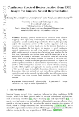 Continuous Spectral Reconstruction from RGB Images via Implicit Neural
  Representation