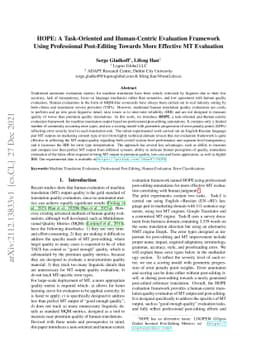 HOPE: A Task-Oriented and Human-Centric Evaluation Framework Using
  Professional Post-Editing Towards More Effective MT Evaluation