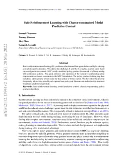 Safe Reinforcement Learning with Chance-constrained Model Predictive
  Control