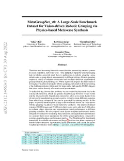 MetaGraspNet_v0: A Large-Scale Benchmark Dataset for Vision-driven
  Robotic Grasping via Physics-based Metaverse Synthesis