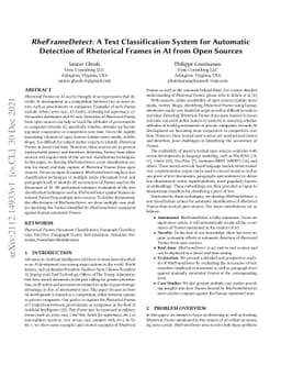 RheFrameDetect: A Text Classification System for Automatic Detection of
  Rhetorical Frames in AI from Open Sources