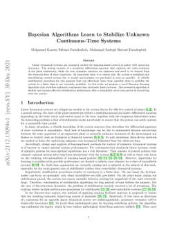 Bayesian Algorithms Learn to Stabilize Unknown Continuous-Time Systems