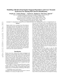 Modelling of Bi-directional Spatio-Temporal Dependence and Users'
  Dynamic Preferences for Missing POI Check-in Identification