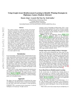 Using Graph-Aware Reinforcement Learning to Identify Winning Strategies
  in Diplomacy Games (Student Abstract)