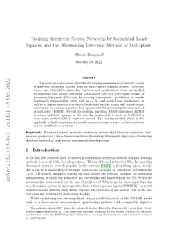 Training Recurrent Neural Networks by Sequential Least Squares and the
  Alternating Direction Method of Multipliers